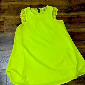 Esley yellow dress. Generous fit, barely detectable makeup spot on neckline.